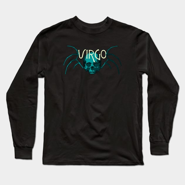 Blue Virgo Skull and Virgin Wing Bones - Zodiac Astrology Long Sleeve T-Shirt by RyanJGillDesigns